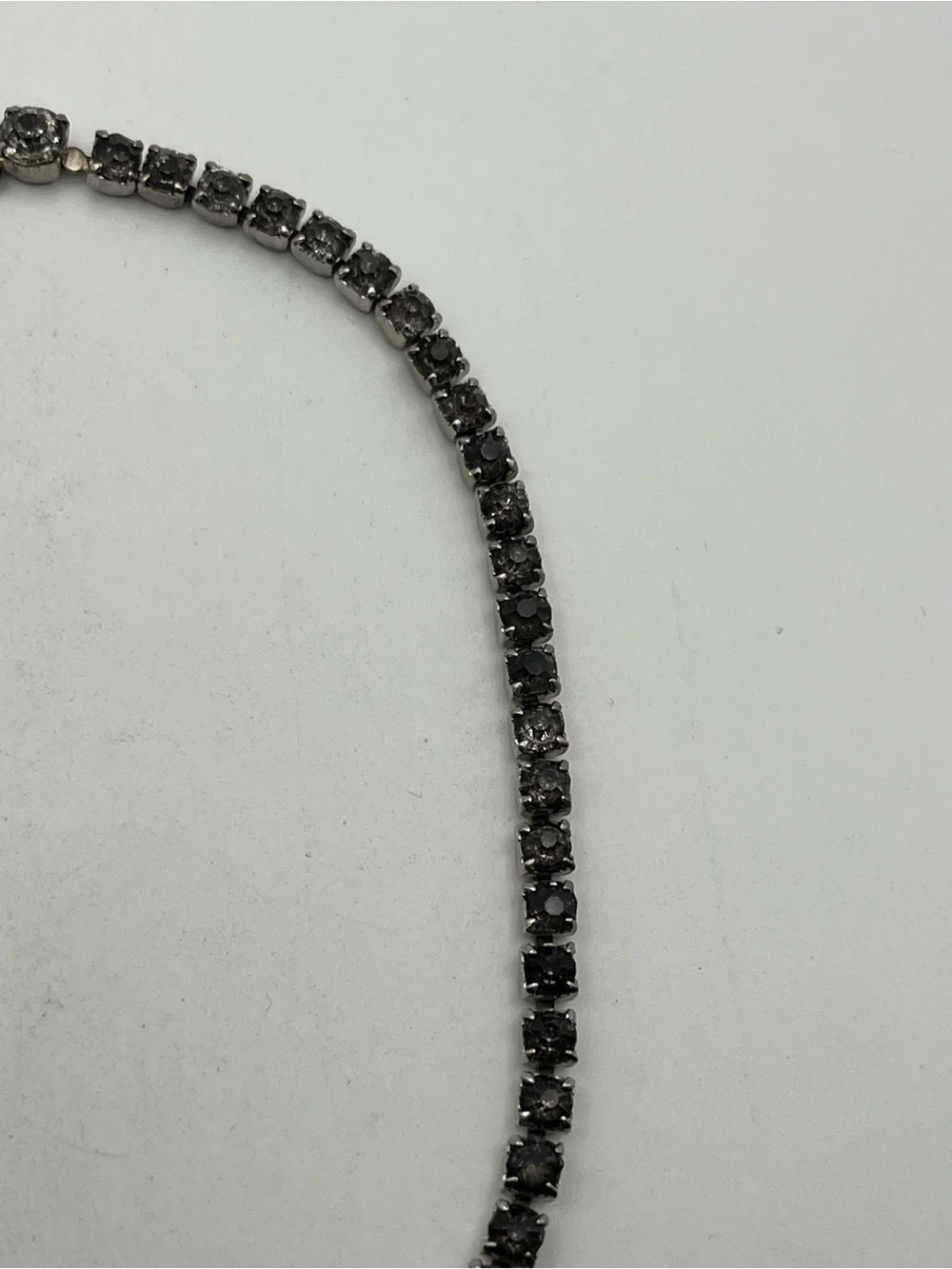Grey rhinestones silver tone tennis necklace vintage sparkly